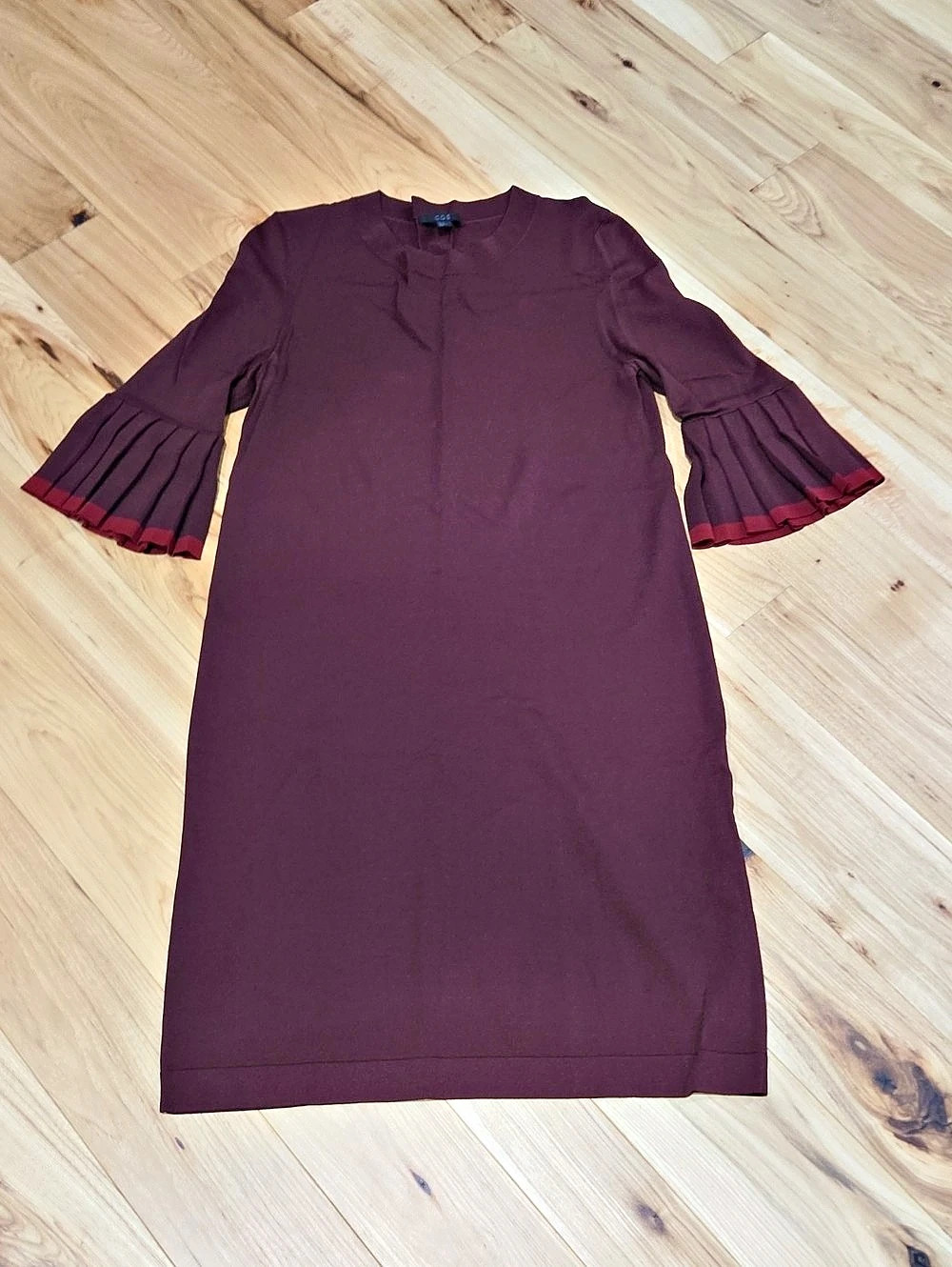 COS Pleated Bell Sleeve Knit Dress Burgundy Mini Size Small